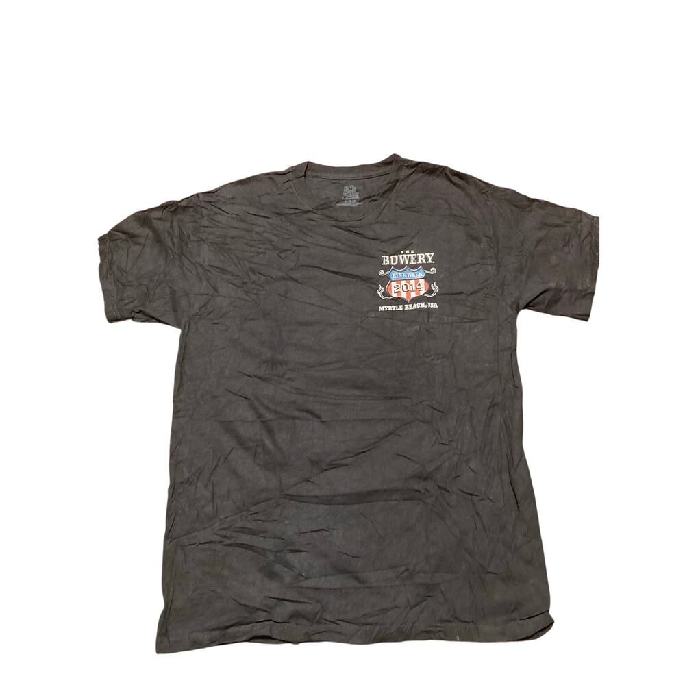 Bowery Bike Week 2014 Myrtle Beach SC Graphic Tee T-Shirt Sz L Black Motorcycle